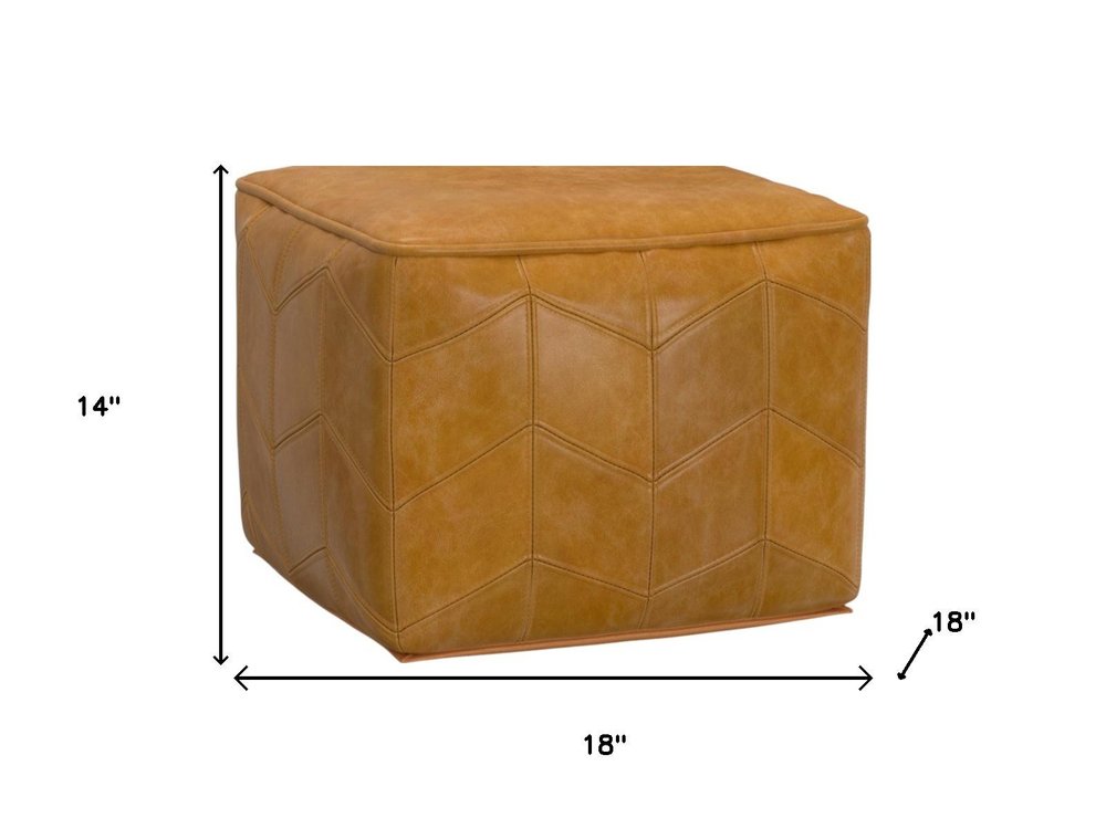 18" Brown Genuine Leather Pouf Ottoman