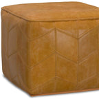 18" Brown Genuine Leather Pouf Ottoman