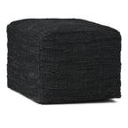18" Dark Blue Genuine Leather Pouf Ottoman