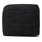 18" Dark Blue Genuine Leather Pouf Ottoman