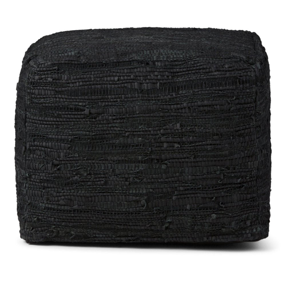 18" Dark Blue Genuine Leather Pouf Ottoman