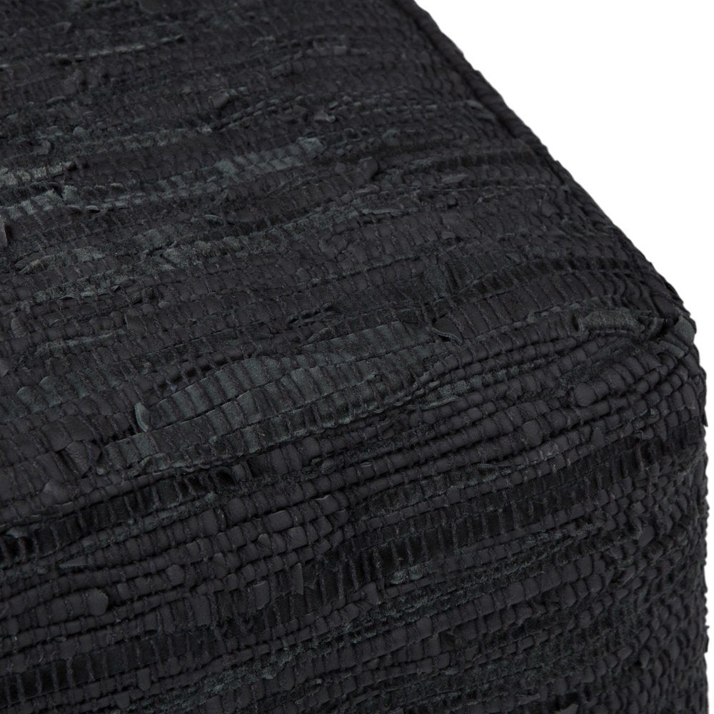 18" Dark Blue Genuine Leather Pouf Ottoman