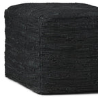 18" Dark Blue Genuine Leather Pouf Ottoman
