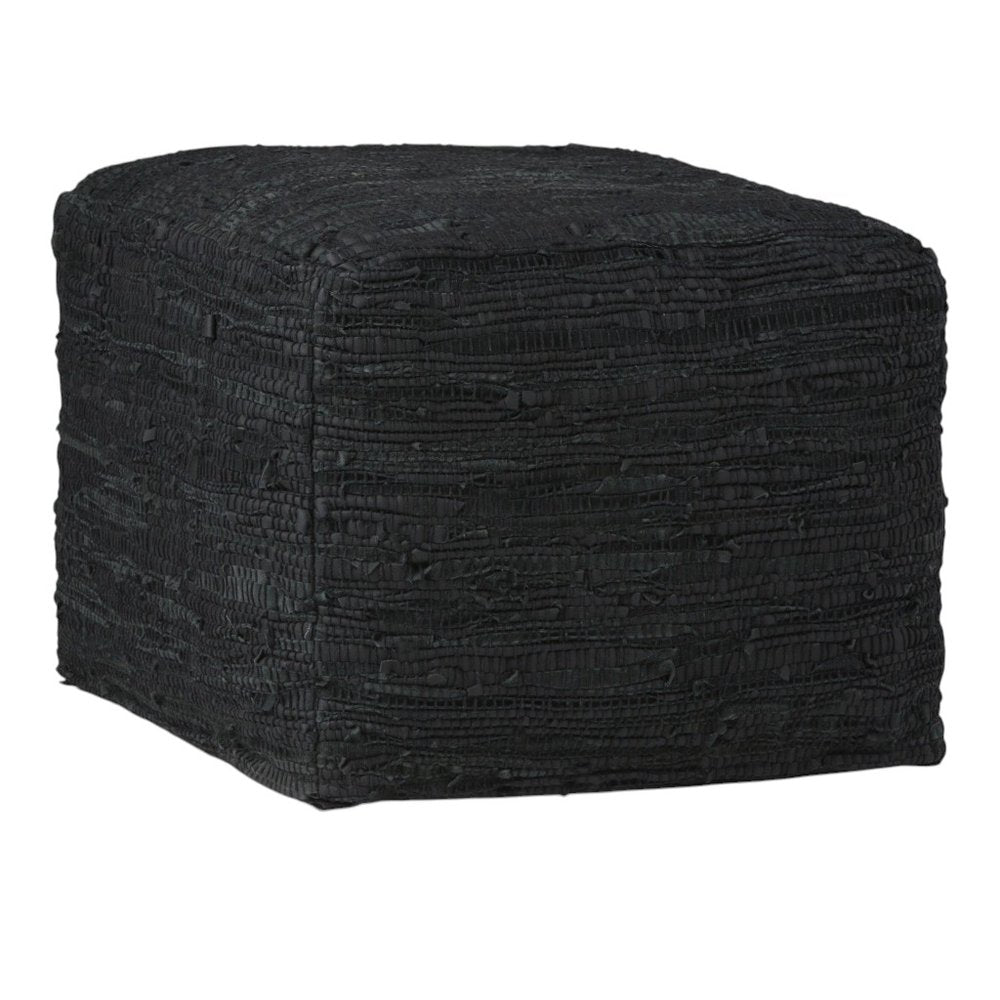 18" Dark Blue Genuine Leather Pouf Ottoman
