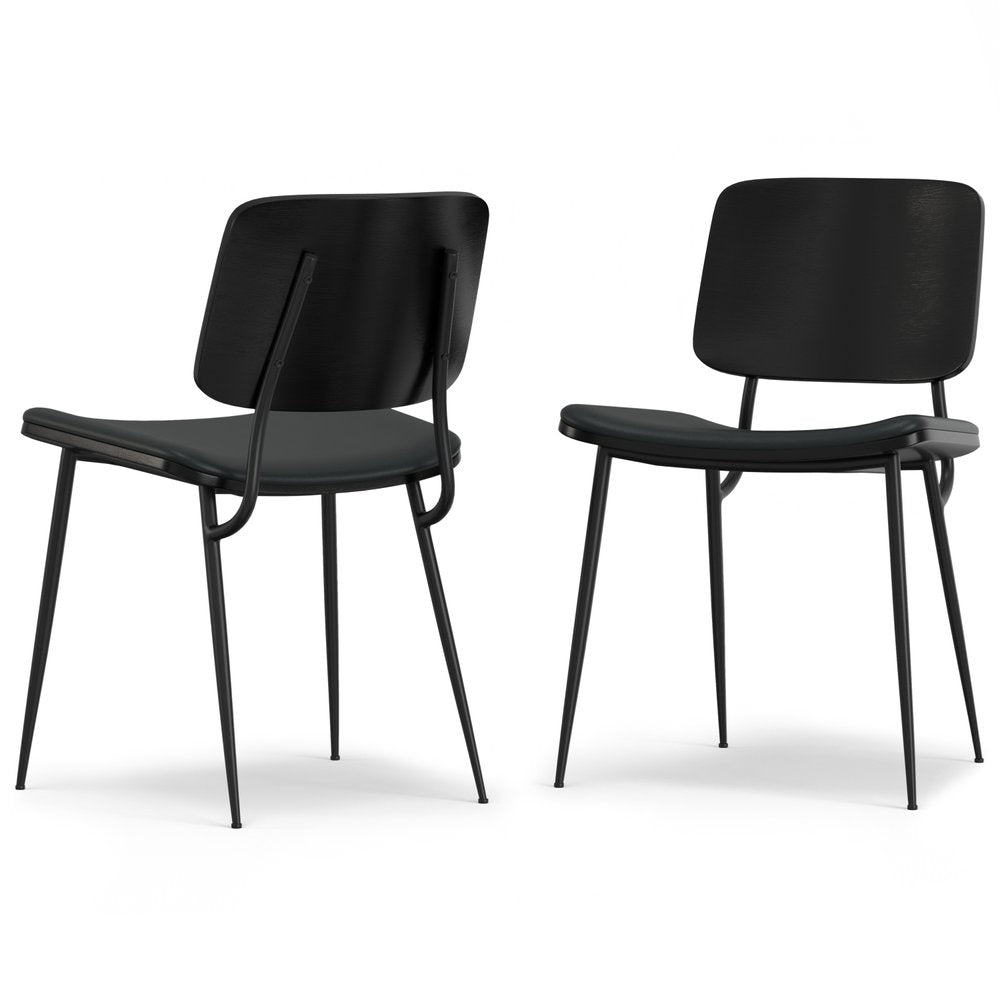 Set of Two Black Faux Leather And Solid Wood Dining Side Chairs