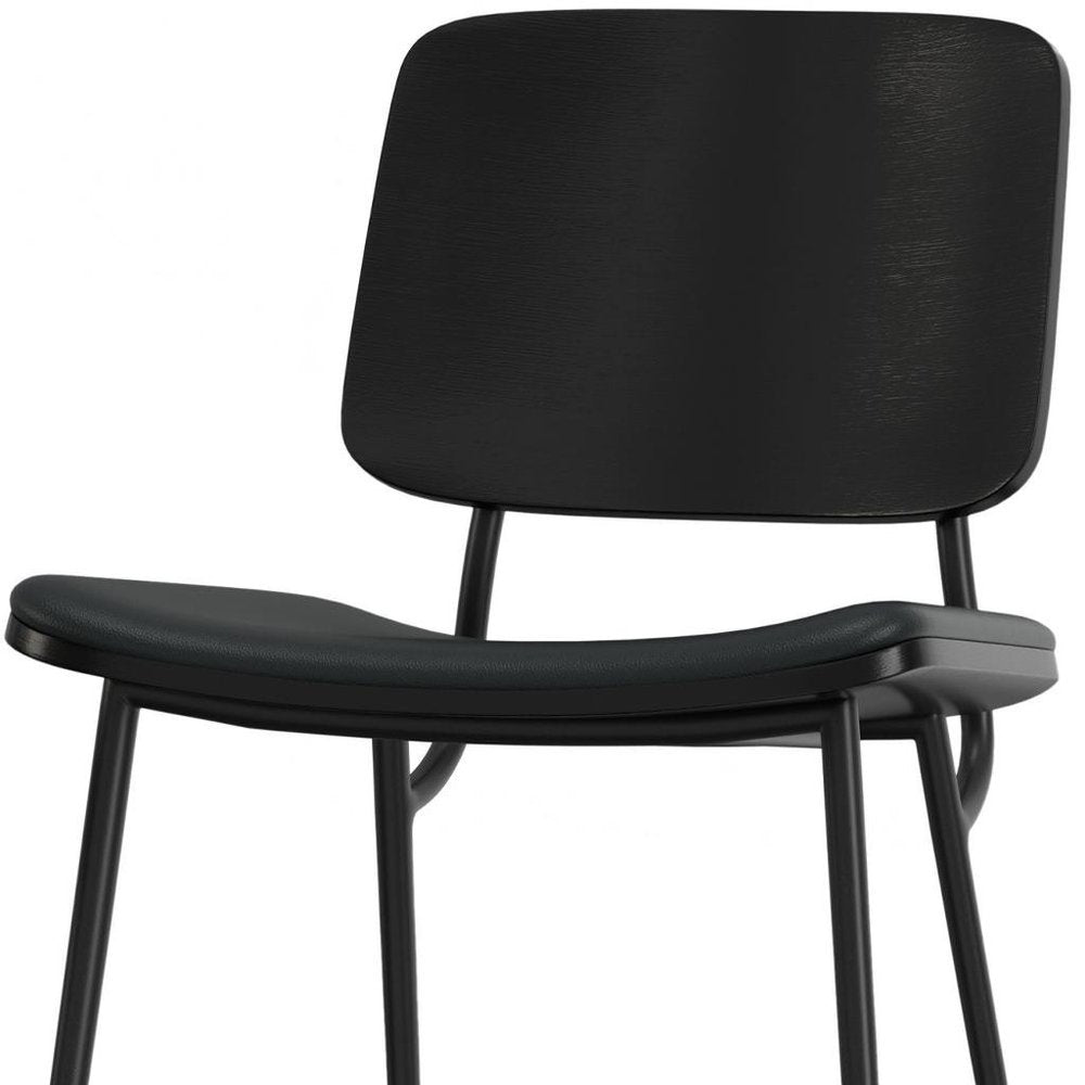 Set of Two Black Faux Leather And Solid Wood Dining Side Chairs