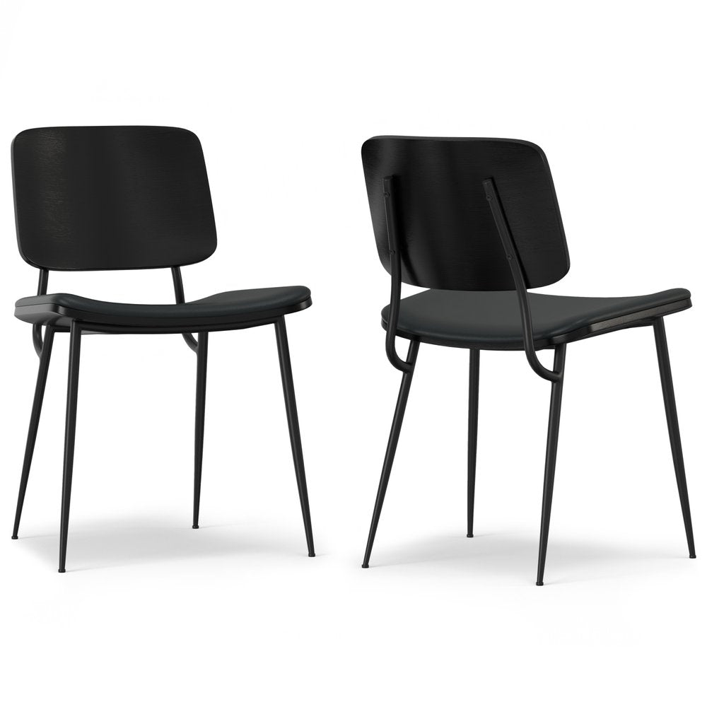 Set of Two Black Faux Leather And Solid Wood Dining Side Chairs