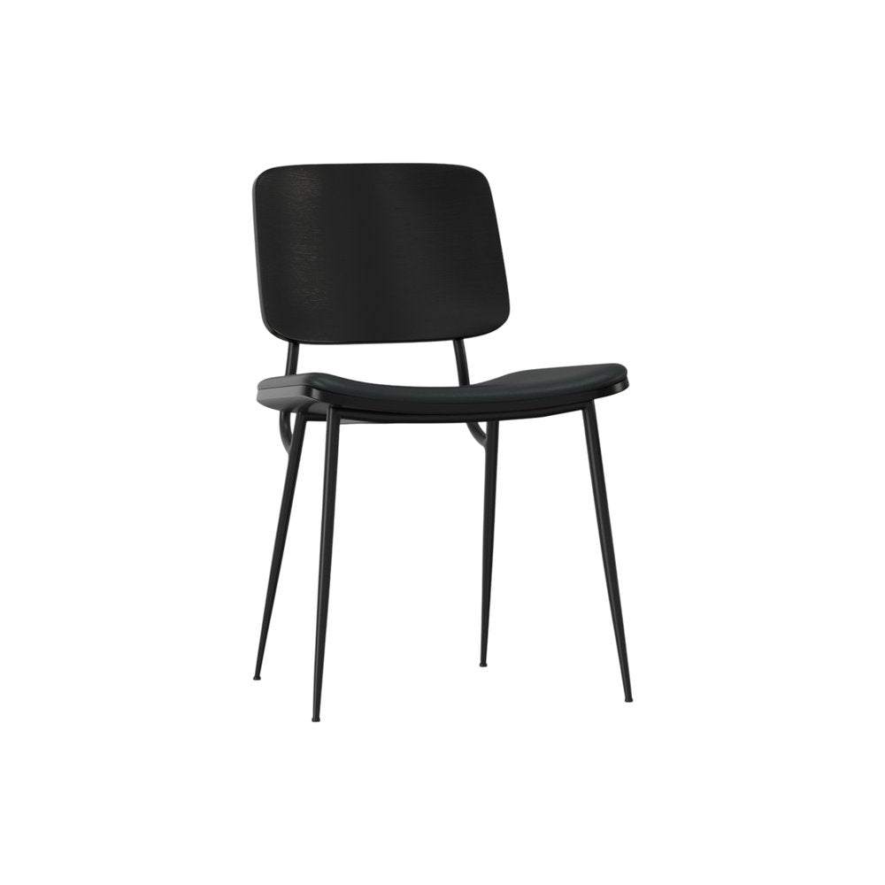 Set of Two Black Faux Leather And Solid Wood Dining Side Chairs