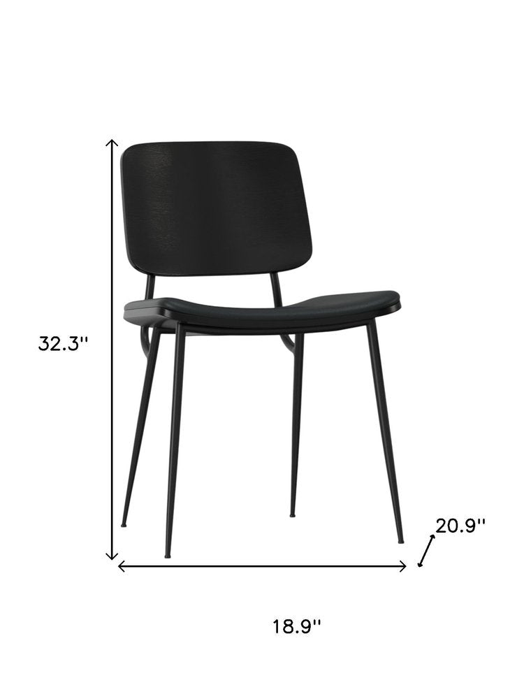 Set of Two Black Faux Leather And Solid Wood Dining Side Chairs