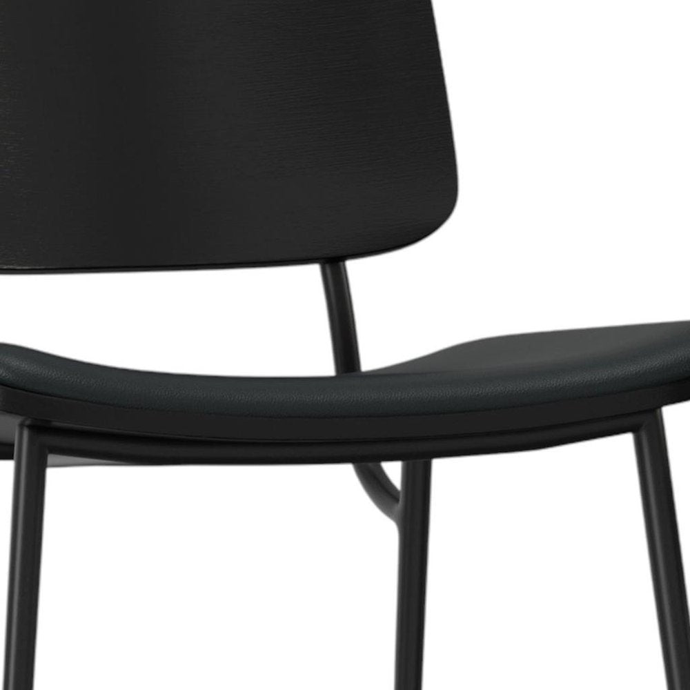 Set of Two Black Faux Leather And Solid Wood Dining Side Chairs