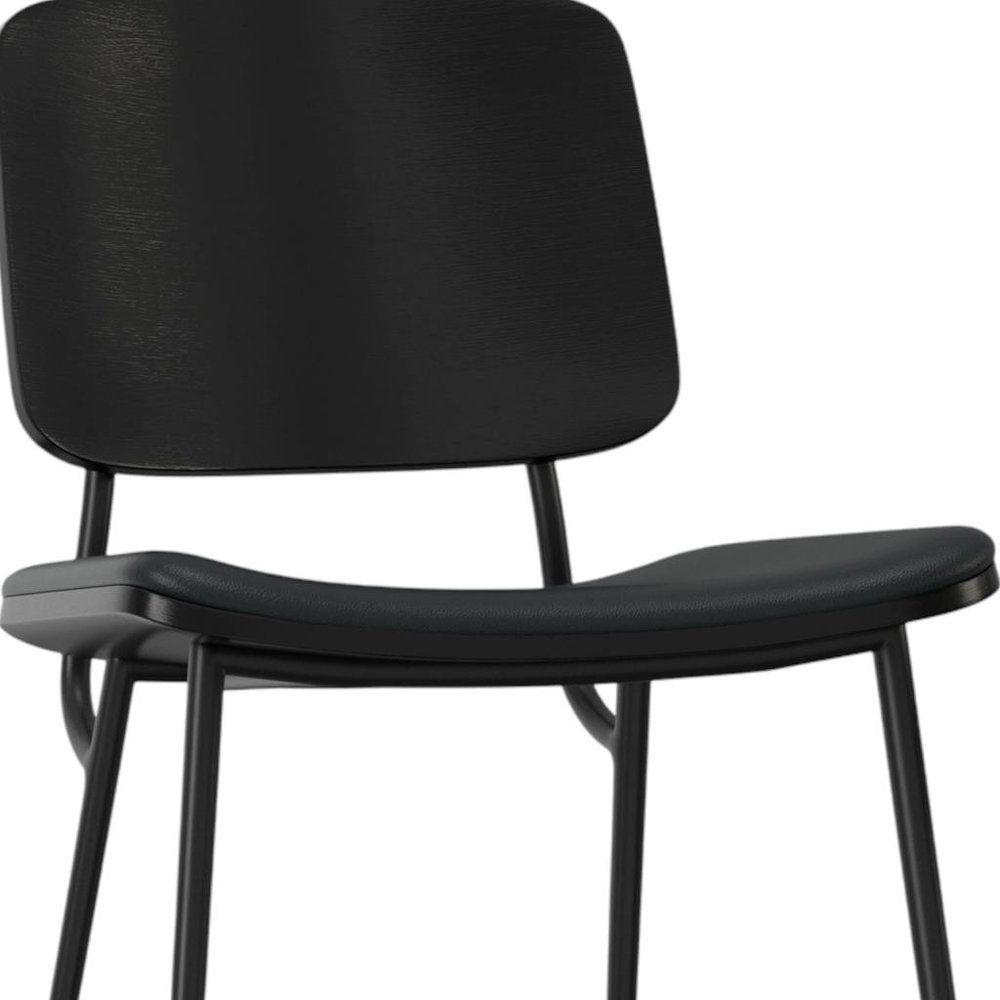 Set of Two Black Faux Leather And Solid Wood Dining Side Chairs