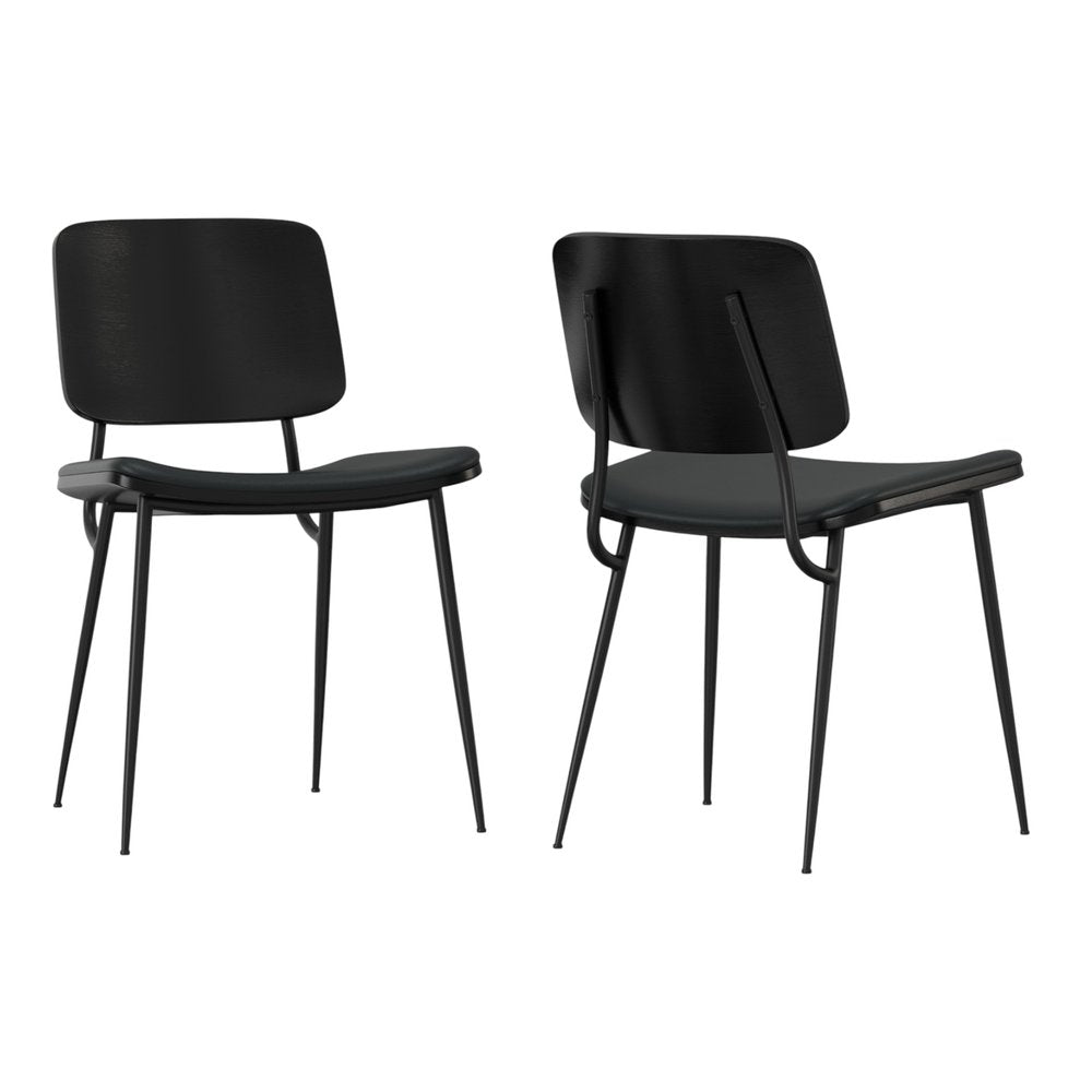 Set of Two Black Faux Leather And Solid Wood Dining Side Chairs
