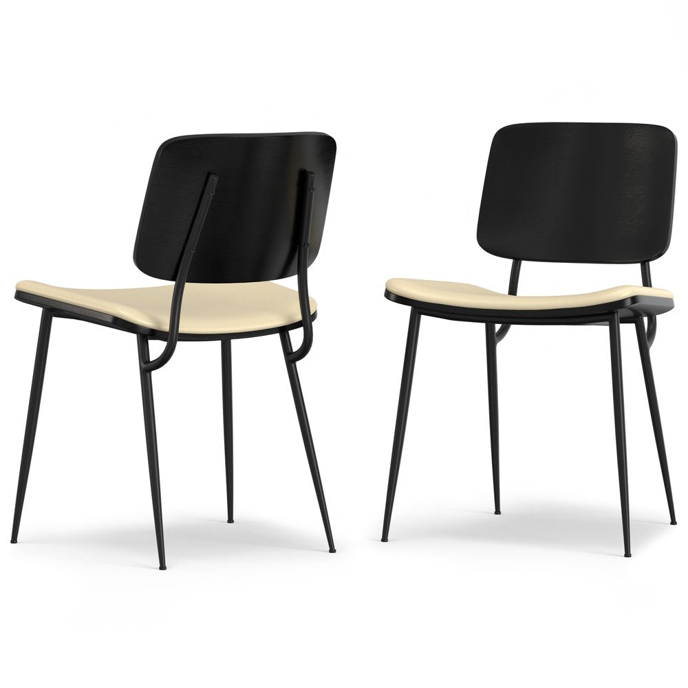 Set of Two Black Faux Leather And Solid Wood Dining Side Chairs