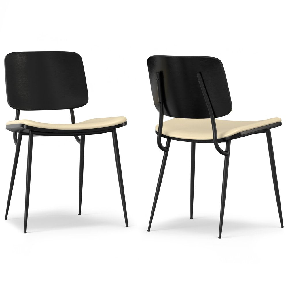 Set of Two Black Faux Leather And Solid Wood Dining Side Chairs