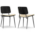 Set of Two Black Faux Leather And Solid Wood Dining Side Chairs