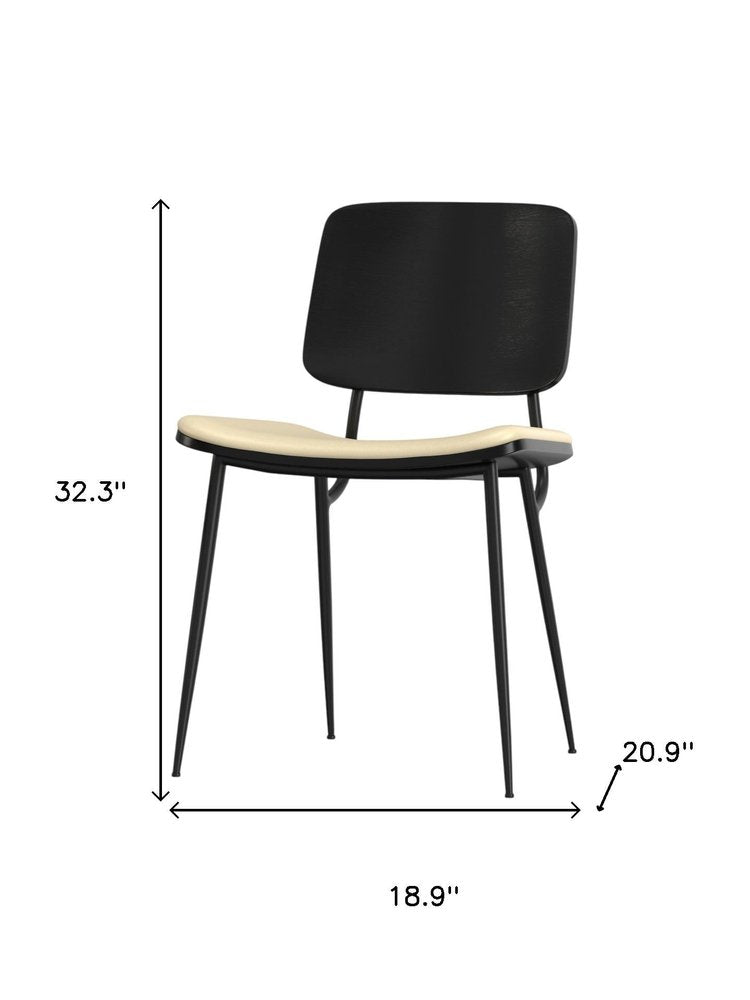 Set of Two Black Faux Leather And Solid Wood Dining Side Chairs