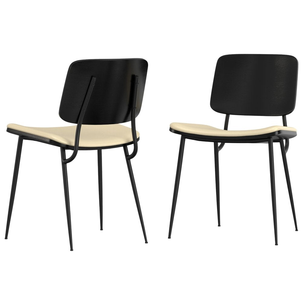 Set of Two Black Faux Leather And Solid Wood Dining Side Chairs