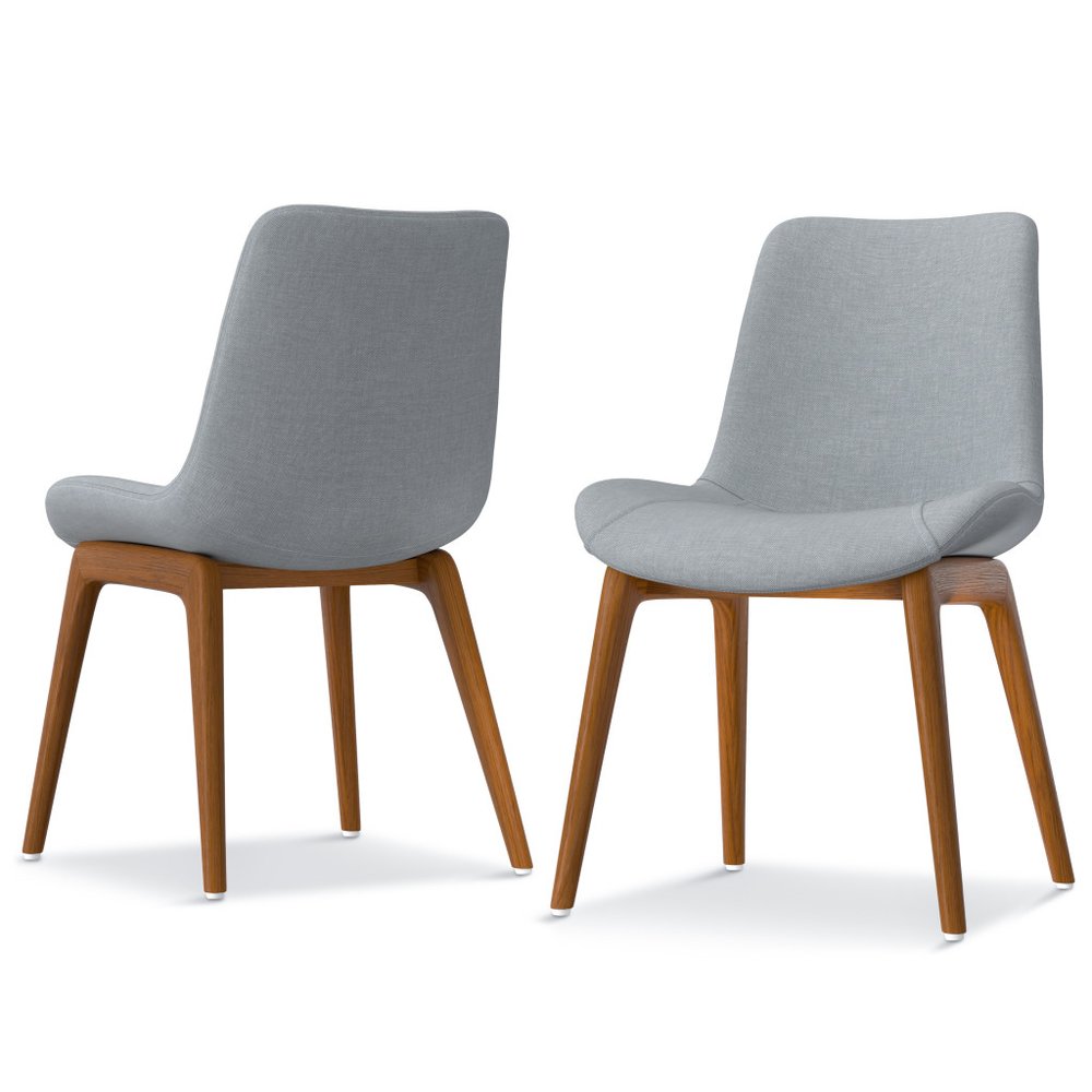 Set of Two Gray And Walnut Linen And Solid Wood Dining Parsons Chairs