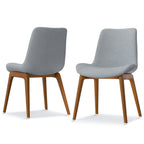 Set of Two Gray And Walnut Linen And Solid Wood Dining Parsons Chairs