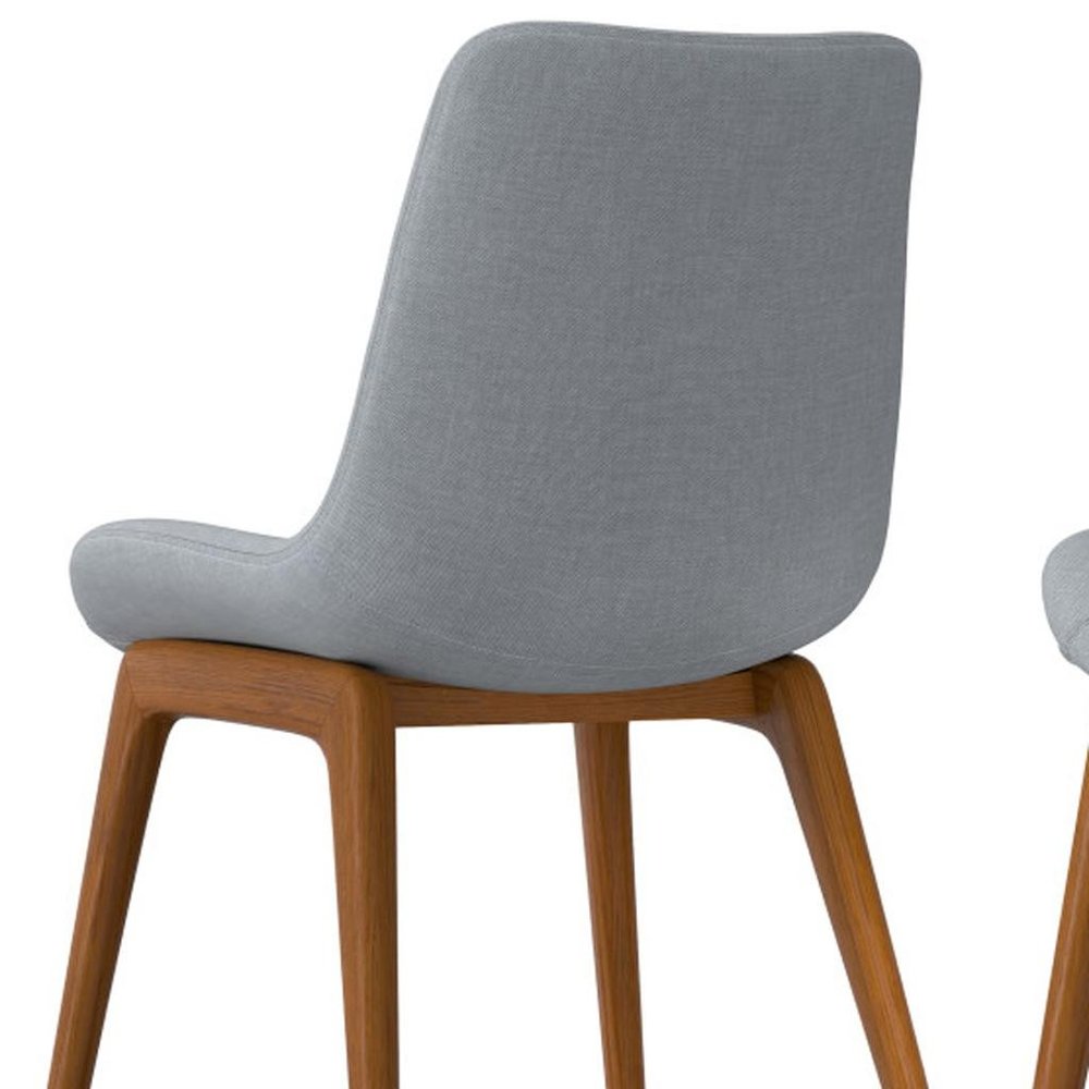 Set of Two Gray And Walnut Linen And Solid Wood Dining Parsons Chairs