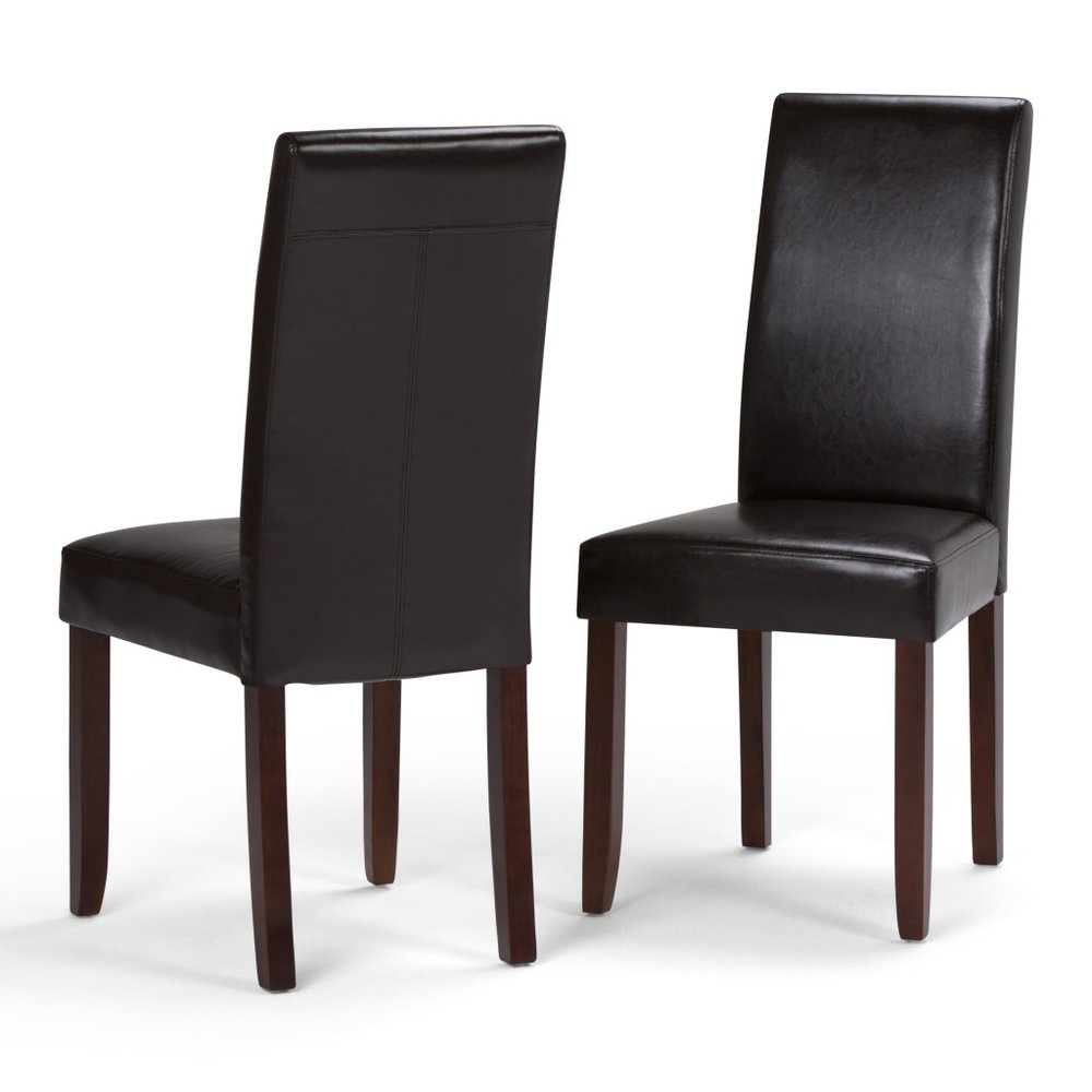 Set of Two Brown Faux Leather And Wood Dining Parsons Chairs