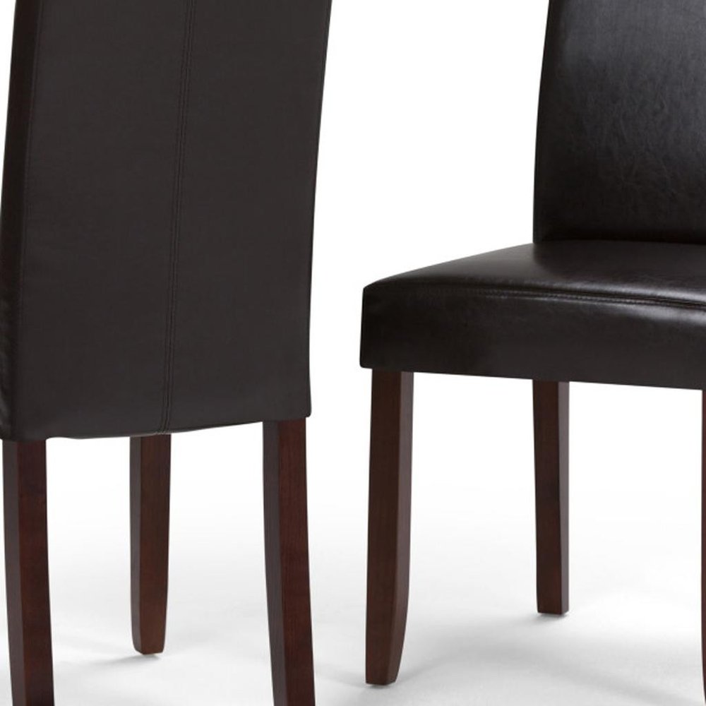 Set of Two Brown Faux Leather And Wood Dining Parsons Chairs