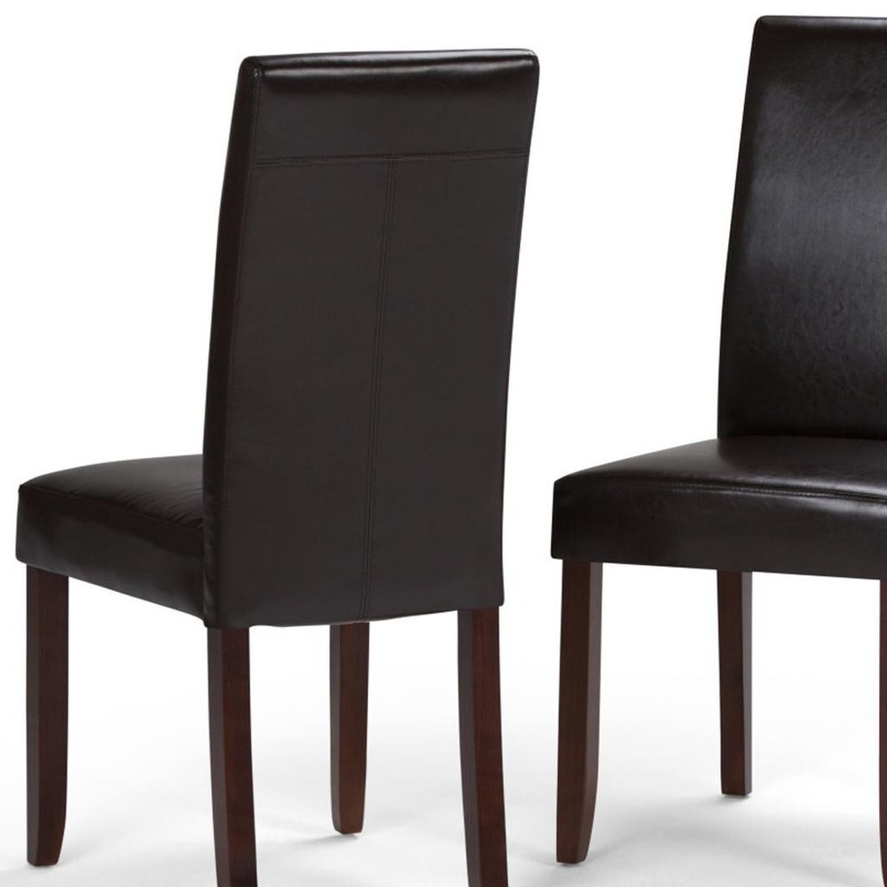Set of Two Brown Faux Leather And Wood Dining Parsons Chairs