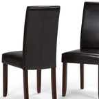 Set of Two Brown Faux Leather And Wood Dining Parsons Chairs
