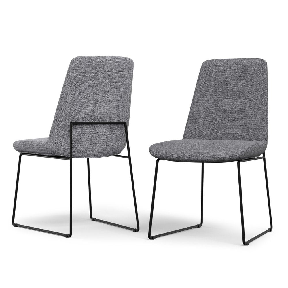 Set of Two Gray And Black Linen And Wood Dining Parsons Chairs