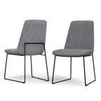Set of Two Gray And Black Linen And Wood Dining Parsons Chairs