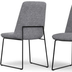 Set of Two Gray And Black Linen And Wood Dining Parsons Chairs