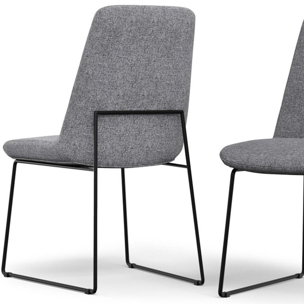 Set of Two Gray And Black Linen And Wood Dining Parsons Chairs