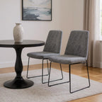 Set of Two Gray And Black Linen And Wood Dining Parsons Chairs
