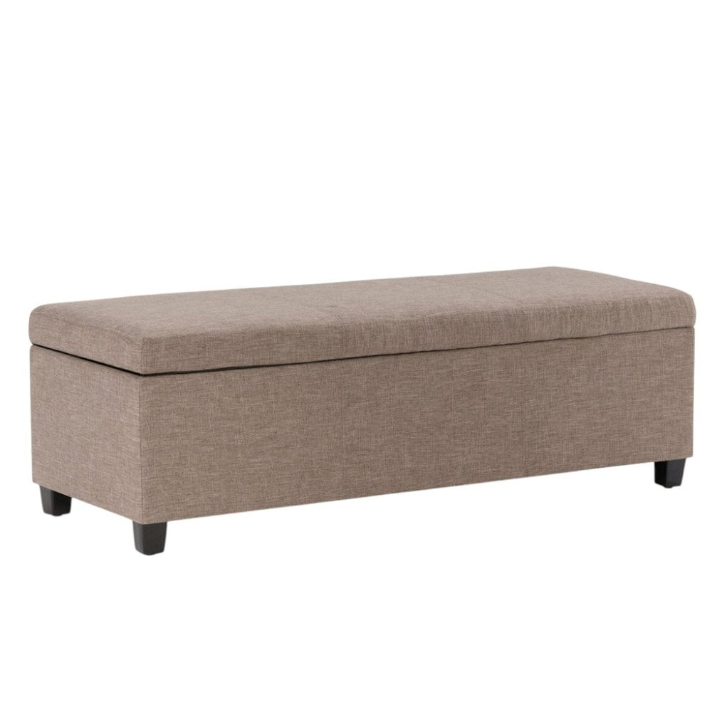 48" Cream and Dark Brown Faux Leather and Solid Wood Upholstered Storage Bench With Flip Top