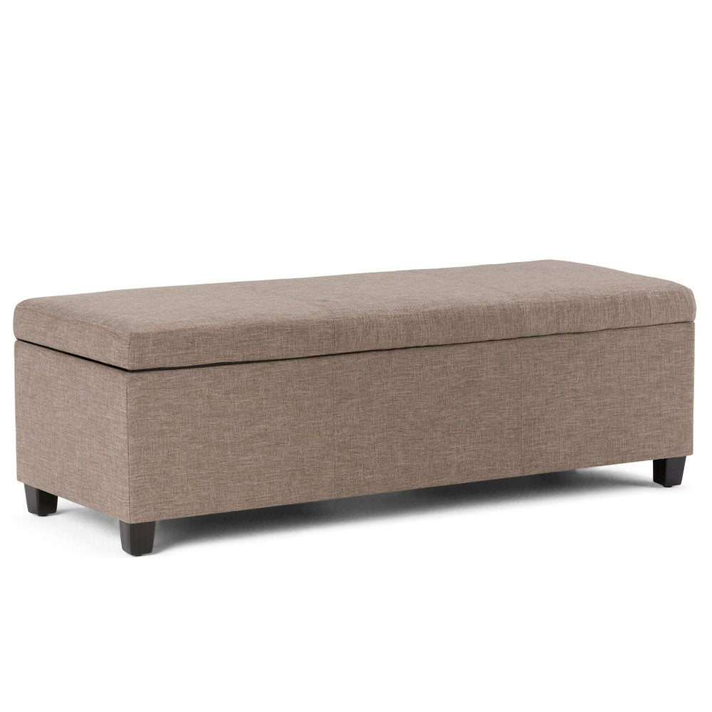 48" Cream and Dark Brown Faux Leather and Solid Wood Upholstered Storage Bench With Flip Top