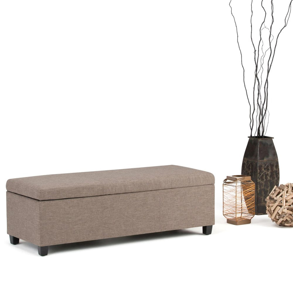 48" Cream and Dark Brown Faux Leather and Solid Wood Upholstered Storage Bench With Flip Top
