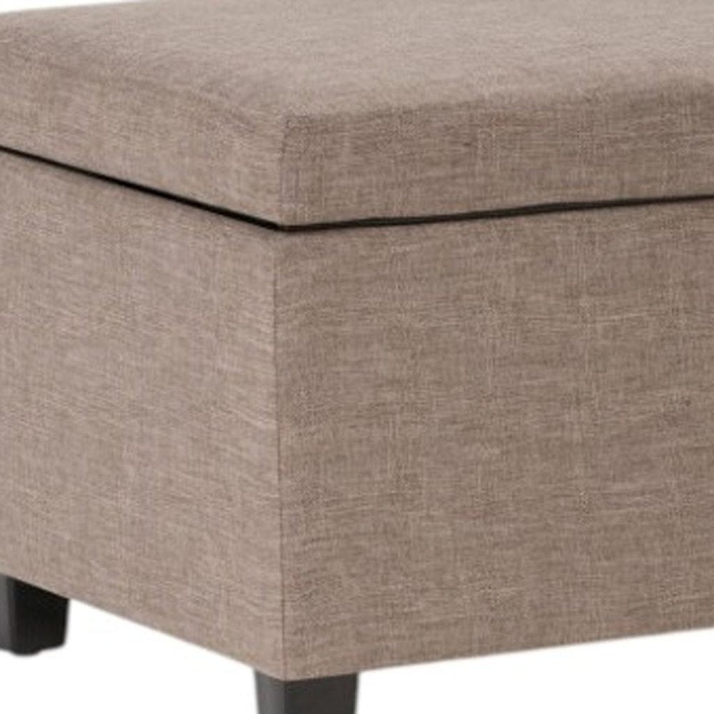 48" Cream and Dark Brown Faux Leather and Solid Wood Upholstered Storage Bench With Flip Top