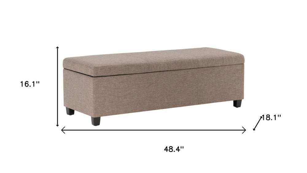 48" Cream and Dark Brown Faux Leather and Solid Wood Upholstered Storage Bench With Flip Top