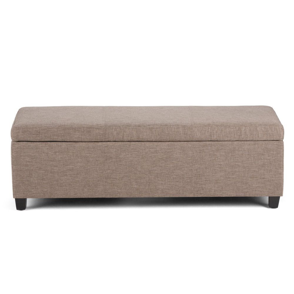 48" Cream and Dark Brown Faux Leather and Solid Wood Upholstered Storage Bench With Flip Top