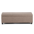 48" Cream and Dark Brown Faux Leather and Solid Wood Upholstered Storage Bench With Flip Top