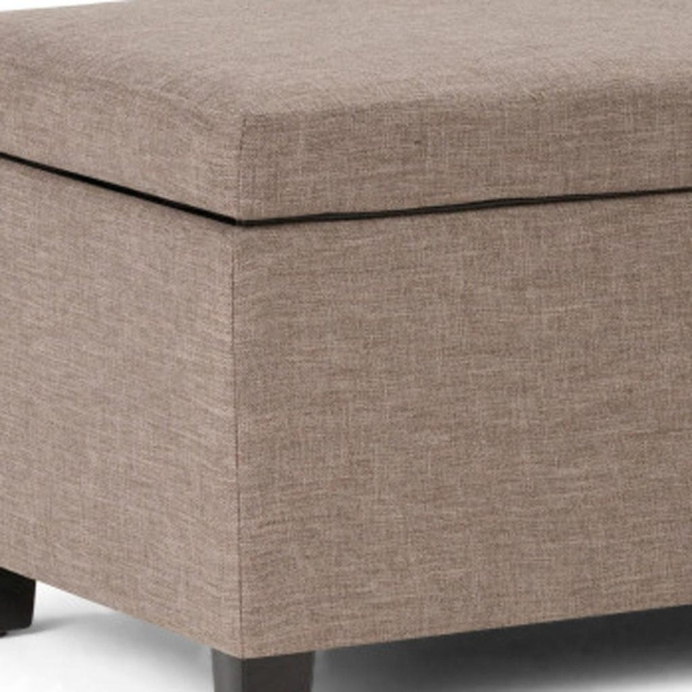 48" Cream and Dark Brown Faux Leather and Solid Wood Upholstered Storage Bench With Flip Top