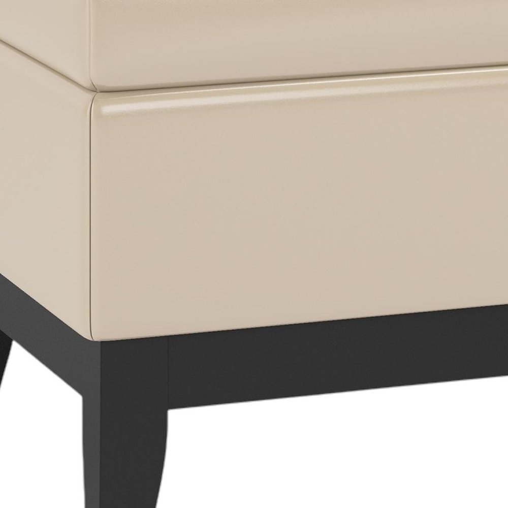 42" Cream and Dark Brown Tufted Faux Leather and Solid Wood Upholstered Storage Bench With Tray