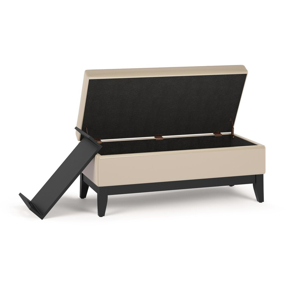 42" Black and Dark Brown Tufted Faux Leather and Solid Wood Upholstered Storage Bench With Tray
