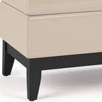 42" Cream and Dark Brown Tufted Faux Leather and Solid Wood Upholstered Storage Bench With Tray