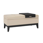 42" Cream and Dark Brown Tufted Faux Leather and Solid Wood Upholstered Storage Bench With Tray