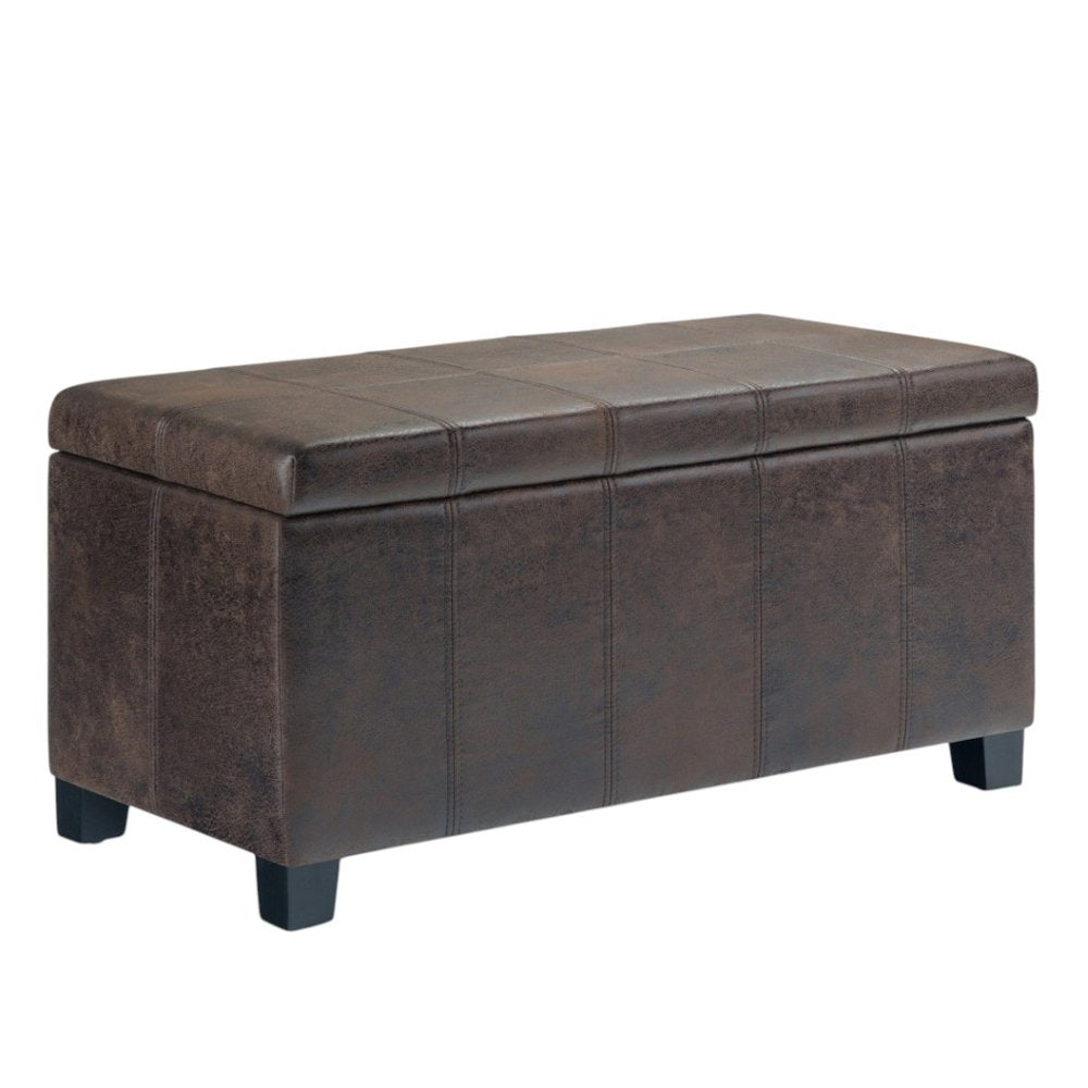 36" Cream and Dark Brown Faux Leather and Solid Wood Upholstered Storage Bench With Flip Top