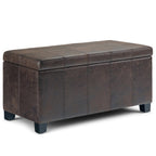 36" Cream and Dark Brown Faux Leather and Solid Wood Upholstered Storage Bench With Flip Top