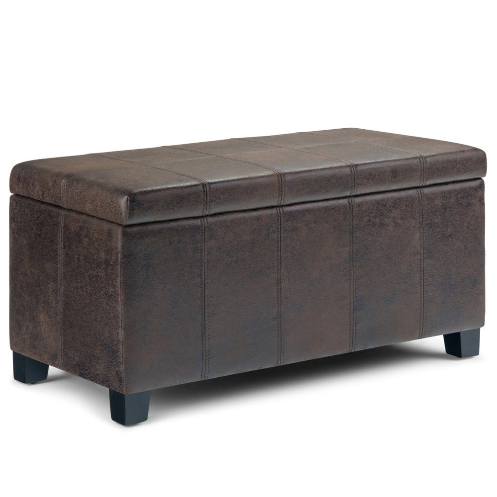 36" Cream and Dark Brown Faux Leather and Solid Wood Upholstered Storage Bench With Flip Top