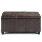 36" Cream and Dark Brown Faux Leather and Solid Wood Upholstered Storage Bench With Flip Top