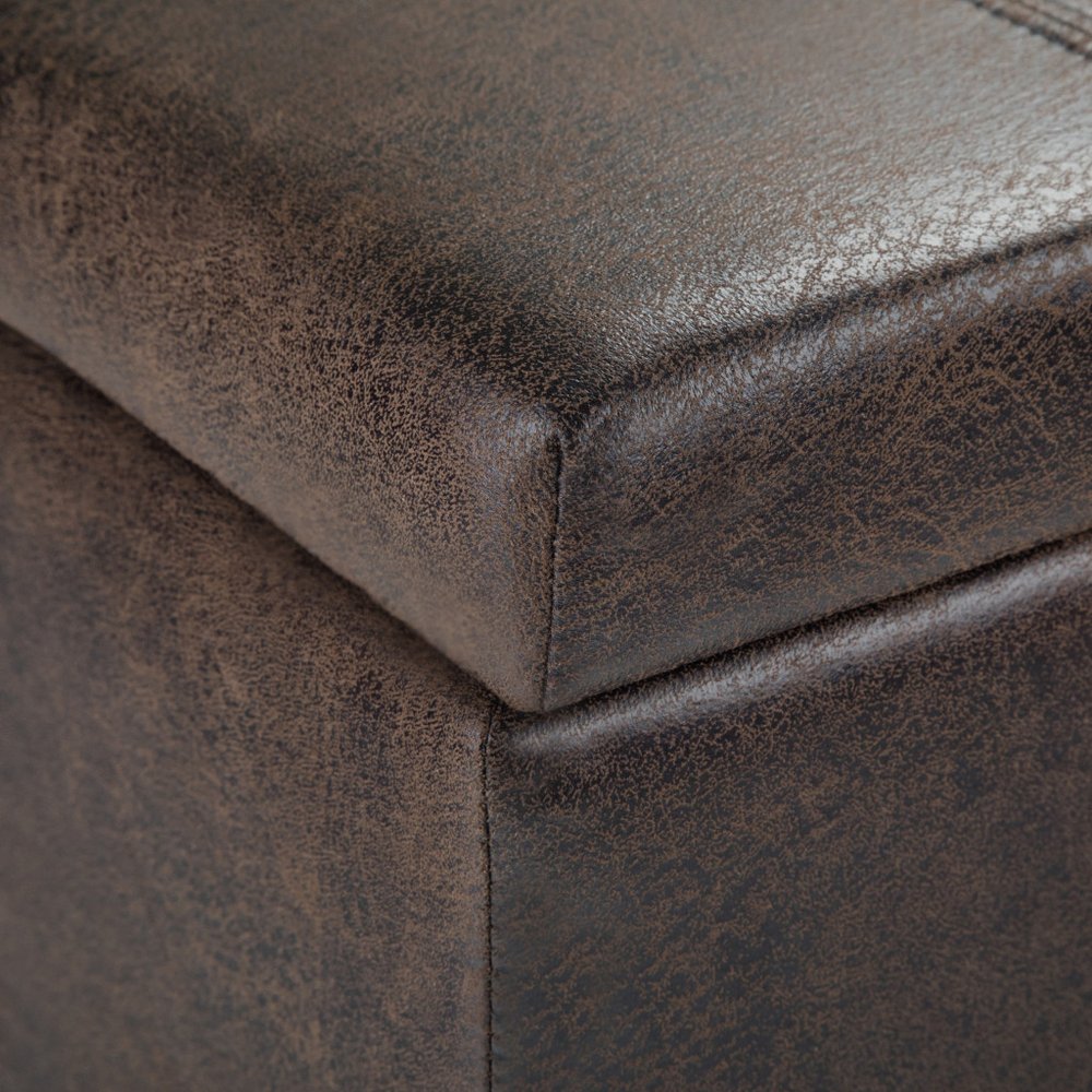 36" Cream and Dark Brown Faux Leather and Solid Wood Upholstered Storage Bench With Flip Top